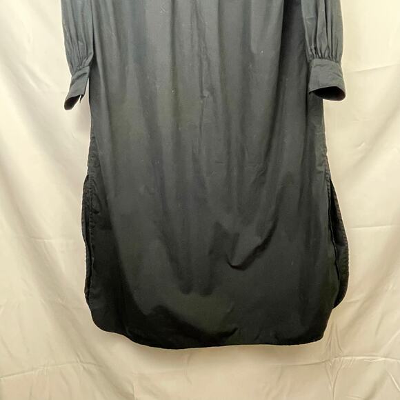 🍒 Cotton Oversized Boxy Midi Shirt Dress Black Button Front Classic Poplin XS - Picture 5 of 10
